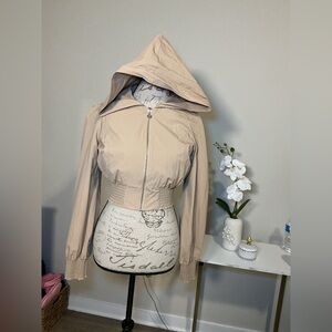 Meshki Tan Cropped Zip-Up Hoodie